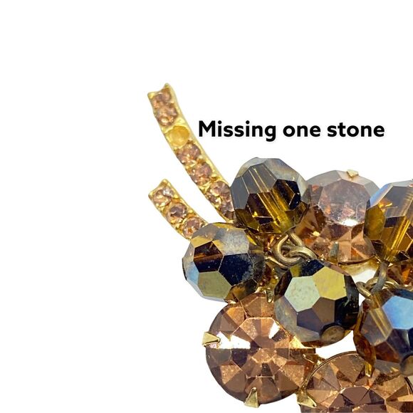Juliana Leaf Brooch D&E DeLizza and Elster Topaz Brown, aurora borealis cha cha - Picture 4 of 16